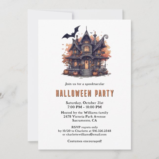 Invitación Halloween Fiesta de la Luna de Haunted House Jack- (Anverso)