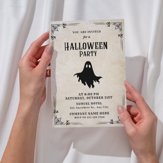Invitación Halloween, Fiesta de pequeñas empresas de Spectori (Vintage Halloween Invitation)