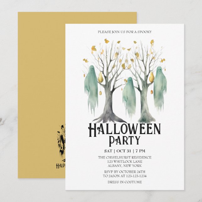 Invitación Halloween Fiesta de Stume Mint de Bosques (Anverso / Reverso)
