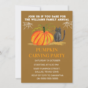 Invitación Halloween, Fiesta de tallado de calabaza familiar 