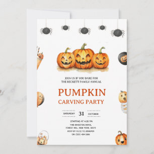 Invitación Halloween, Fiesta de tallado de calabaza familiar