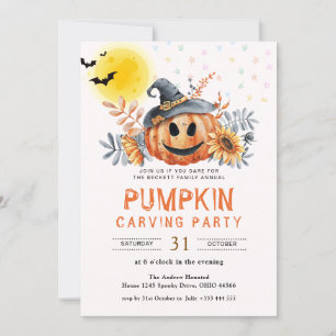 Invitación Halloween, Fiesta de tallado de calabaza familiar 