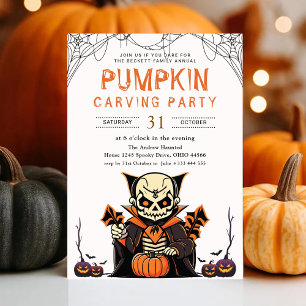 Invitación Halloween, Fiesta de tallado de calabaza familiar