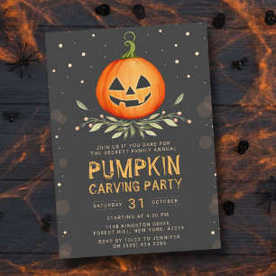 Invitación Halloween, Fiesta de tallado de calabaza familiar
