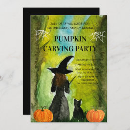 Invitación Halloween, Fiesta de tallado de calabaza familiar