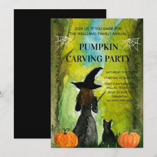 Invitación Halloween, Fiesta de tallado de calabaza familiar