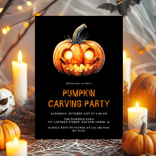 Invitación Halloween, Fiesta de tallado de calabaza negra mod