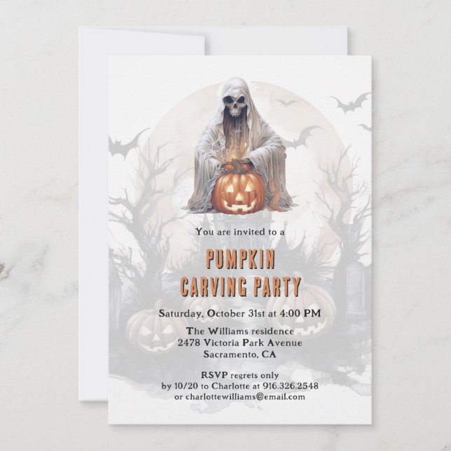 Invitación Halloween, Fiesta esculpido calabaza (Anverso)