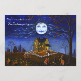 Invitación Halloween, fiesta, invitación, bruja, luna,