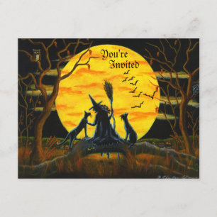 Invitación Halloween,fiesta,invitación,bruja,negro,gatos