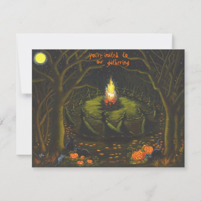Invitación Halloween, fiesta, invitaciones, hogueras, brujas (Anverso)