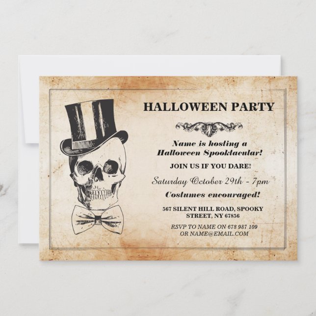 Invitación Halloween Fiesta sobre el sombrero blanco de los l (Anverso)
