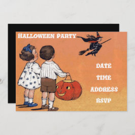 Invitación Halloween fiesta vintage de niños con bruja