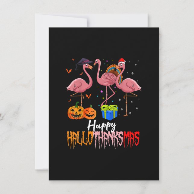 Invitación Halloween Flamingo Happy Hallothanksmas Pumpkin (Anverso)
