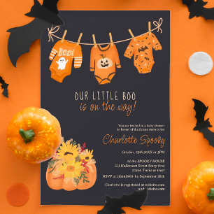 Invitación Halloween floral lindo baño bebé ducha