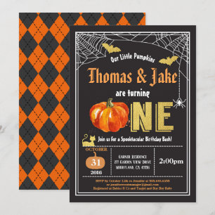 Invitación Halloween gemelos bebé primera fiesta de cumpleaño