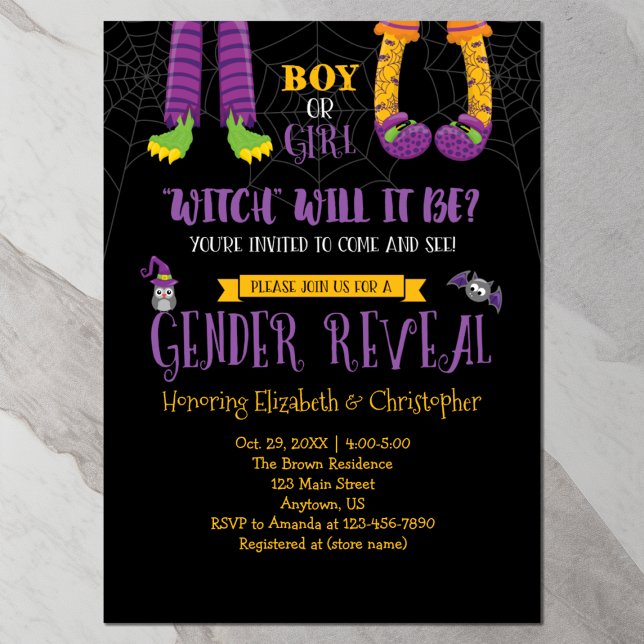 Invitación Halloween Género revela Baby Shower (Front)