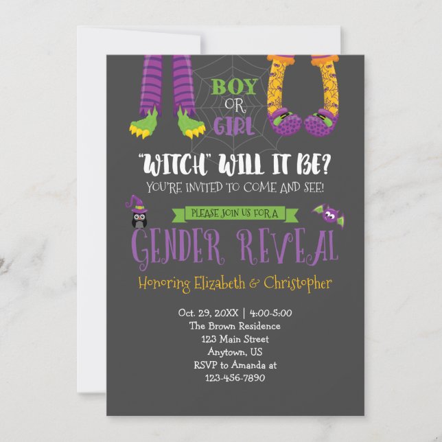 Invitación Halloween Género revela Baby Shower (Anverso)