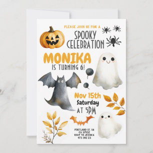 Invitación Halloween Ghost Bat Pumpkin Kids Cumpleaños