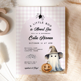 Invitación Halloween Ghost Gingham Little Boo Baby Shower