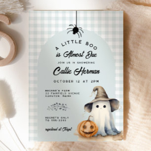 Invitación Halloween Ghost Gingham Little Boo Baby Shower