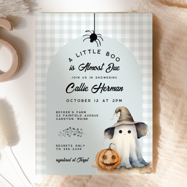 Invitación Halloween Ghost Gingham Little Boo Baby Shower (Subido por el creador)