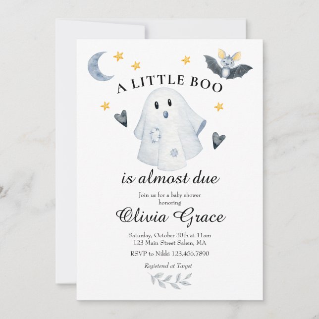 Invitación Halloween Ghost Little Boo Baby Shower (Anverso)