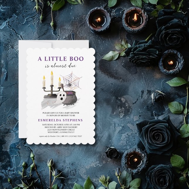 Invitación Halloween Ghost Little Boo Baby Shower (A Little Boo Is Almost Due Baby Shower Invitation )