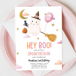 Invitación Halloween Ghost Spooktacular Hey Boo Chica Cumplea