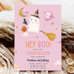 Invitación Halloween Ghost Spooktacular Hey Boo Chica Cumplea