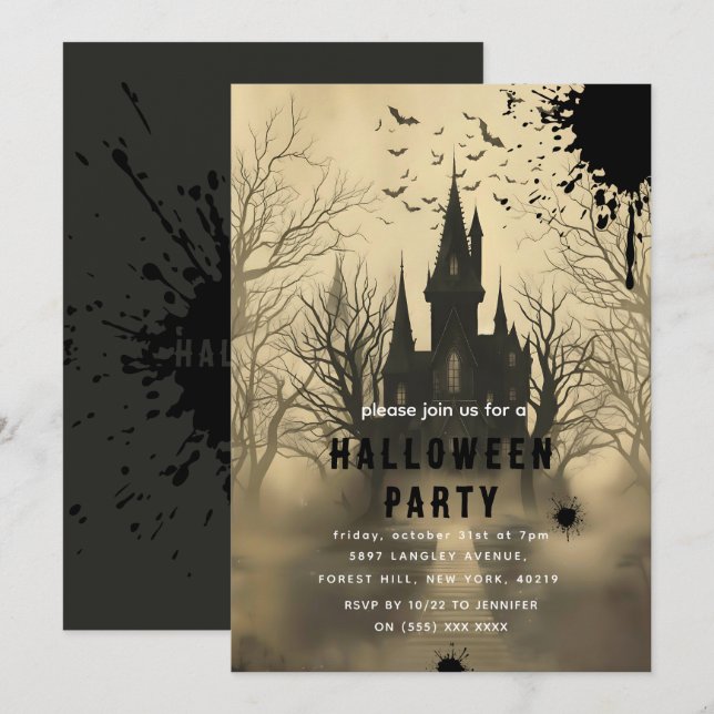 Invitación Halloween Ghosts Castle (Anverso / Reverso)