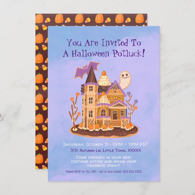 Invitación Halloween Gingerbread Hauned House (Anverso / Reverso)