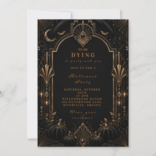Invitación Halloween Glamuroso Sofisticado (Anverso)