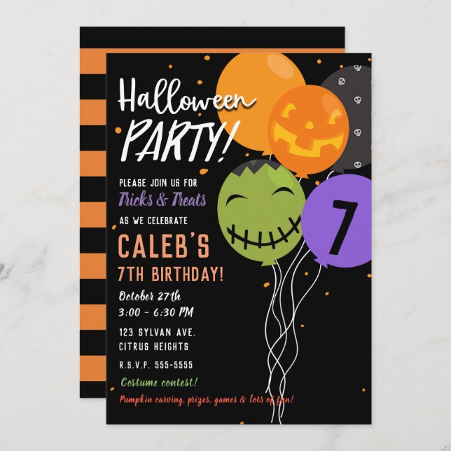 Invitación Halloween Globos Festividad Fiesta de cumpleaños l (Anverso / Reverso)