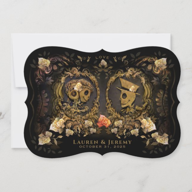 Invitación Halloween Golden Elegance Skeletans Bracket  (Anverso)