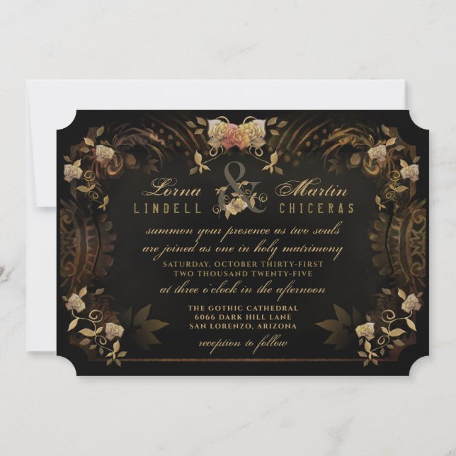 Invitación Halloween Golden Elegance Skeletons Boda Invita (Reverso)