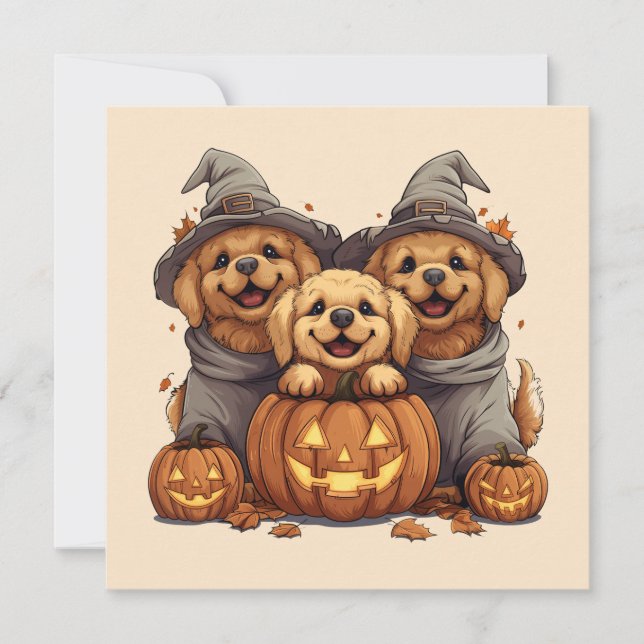 Invitación Halloween Golden Retriever Perro Jack O Lantern (Anverso)
