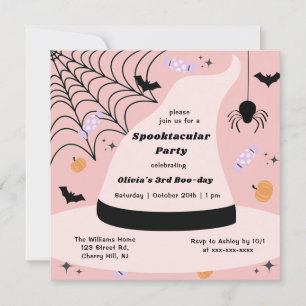 Invitación Halloween Gorra de brujas rosada de cualquier año