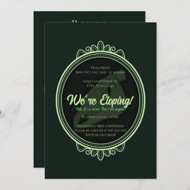 Invitación Halloween Gothic Green Horse Skull Elopement (Anverso / Reverso)