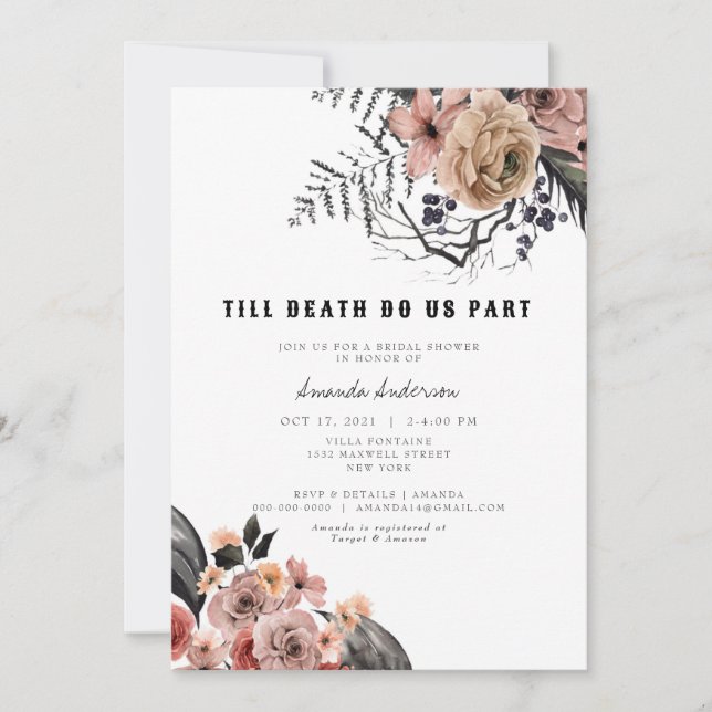 Invitación Halloween Gótica Floral Floral Flora Rosa Ducha de (Anverso)