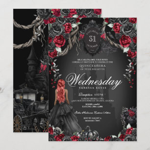 Invitación Halloween gótico del Rosa negro rojo Quinceañera