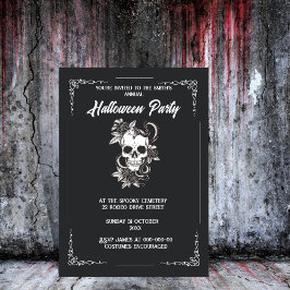 Invitación halloween gótico negro y blanco espeluznante