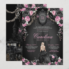 Invitación Halloween gótico Princesa Rosa Negra Quinceanera