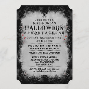 Invitación Halloween góticos negros y grises de Spooktacular