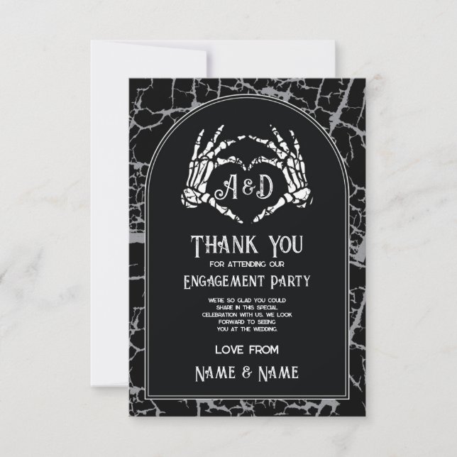 Invitación Halloween Gracias Boda Skeleton Hearts (Anverso)