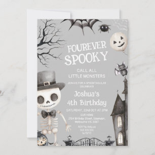 Invitación Halloween Gray Boys Fourever Spooky 4º cumpleaños