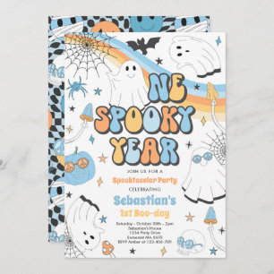 Invitación Halloween Groovy Cute Ghost Primer Fiesta de cumpl