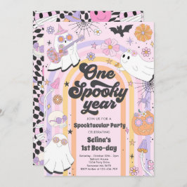 Invitación Halloween Groovy Cute Ghost Primer Fiesta de cumpl
