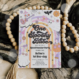 Invitación Halloween Groovy Cute Ghost Primer Fiesta de cumpl