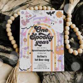 Invitación Halloween Groovy Cute Ghost Primer Fiesta de cumpl